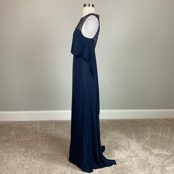 BCBGMAXAZRIA Lace and Crepe Evening Gown Blue Size 4 Sheer Back Formal Dress - Picture 6 of 13